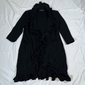 St. John Collection‎ black ruffle front duster cardigan sweater Knitwear Black